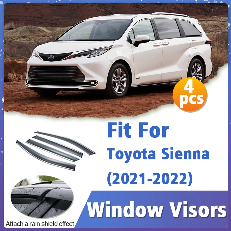 

Window Visor Guard for Toyota Sienna 2021-2022 Vent Cover Trim Awnings Shelters Protection Sun Rain Deflector Auto Accessories