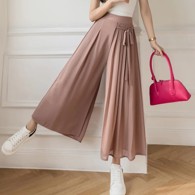 

Pleated Chiffon Skirt Pants Thin Casual Women High Waist Wide Leg Pantalones Mujer Korean Fashion Harajuku Ropa Baggy Trousers