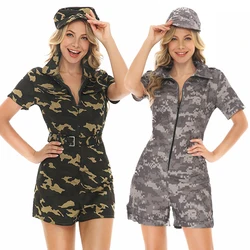 Carnival Halloween Lady Police Army Jumpsuit Costume Camouflage Special Forces Night Club Playsuit Cosplay Fancy Party Dress