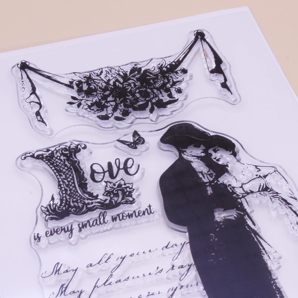 Alinacutle Clear Stamps Vintage Love Couple Scrapbooking Handmade Card Album Paper Craft Rubber Transparent Silicon Stamps