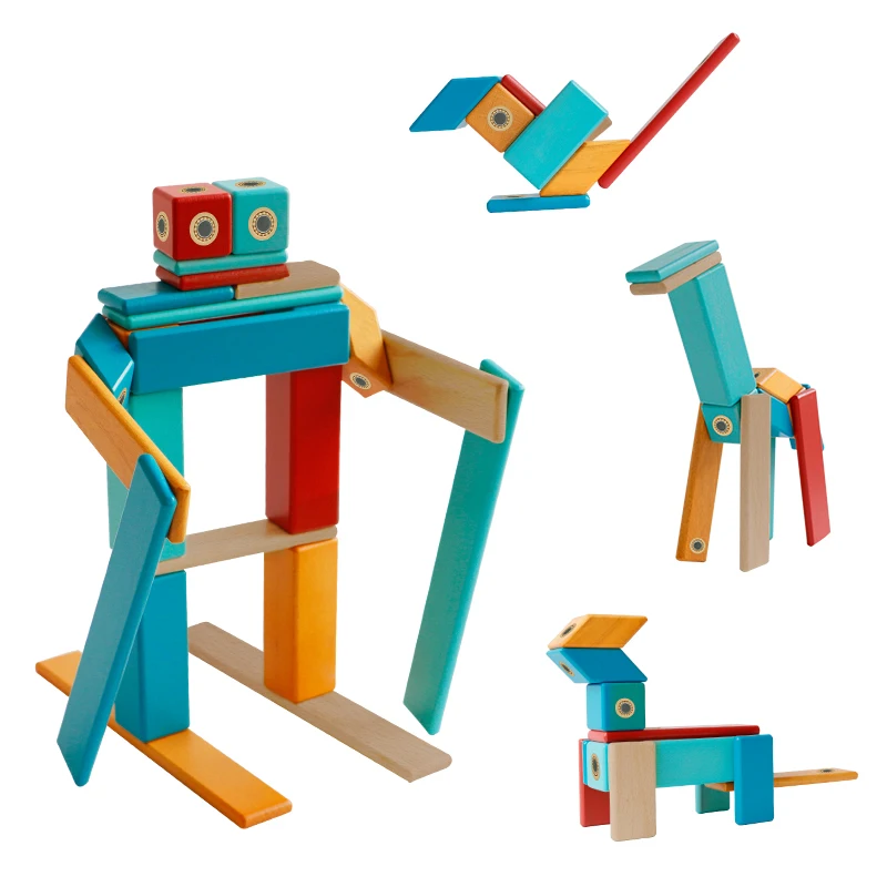 1Set di blocchi di legno magnetici giocattoli 24 pezzi di blocchi di legno Set di costruzioni per bambini giocattoli educativi Montessori per regali per bambini