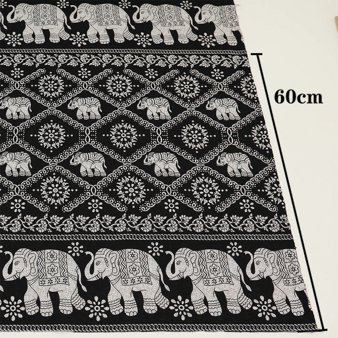 Ethnic Cotton Printed Elephant Fabric For Sewing Clothes Dress Tablecloth DIY Vintage Decoration 145cmX60cm