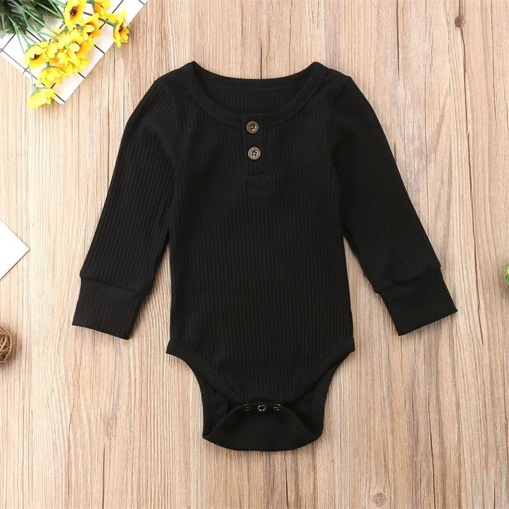 Newborn Infant Baby Girl Boy Ribbed Bodysuit Ruffle One-Pieces Solid Jumpsuit Long Sleeve Outfits Spring Sunsuit 0-24M