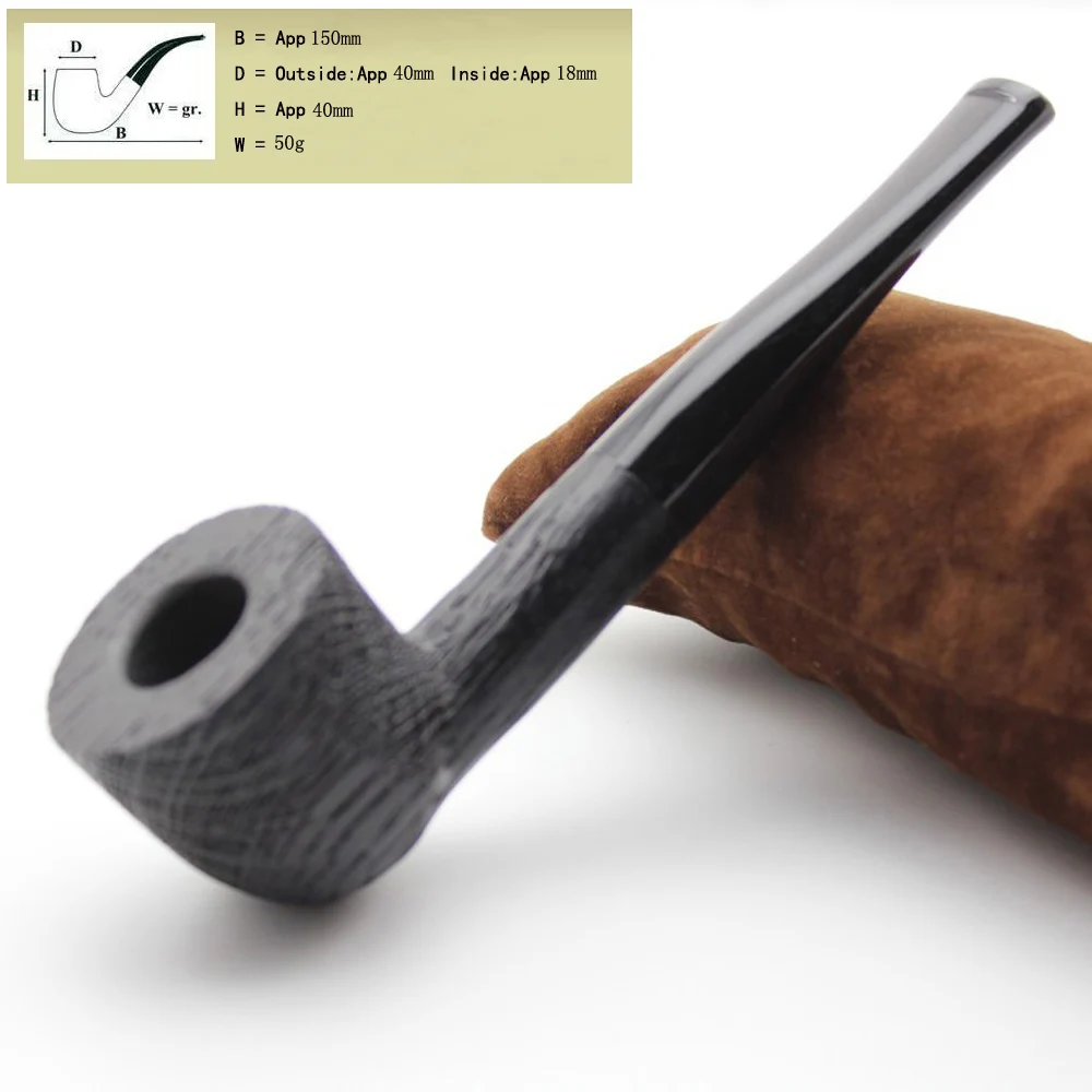 Vintage Natural Bog Oak Wood Tobacco Smoking Pipe Handmade Sandblast Wooden Bowl Silver Plated Ring Pipes Set With 9mm Filters