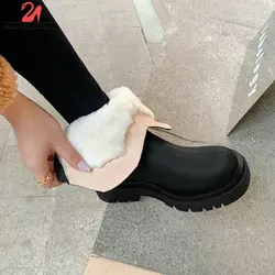 Winter Women Snow Boots Warm Wool Fur Genuine Leather Causal Boots Shoes Ankle Booties Platform Shoes