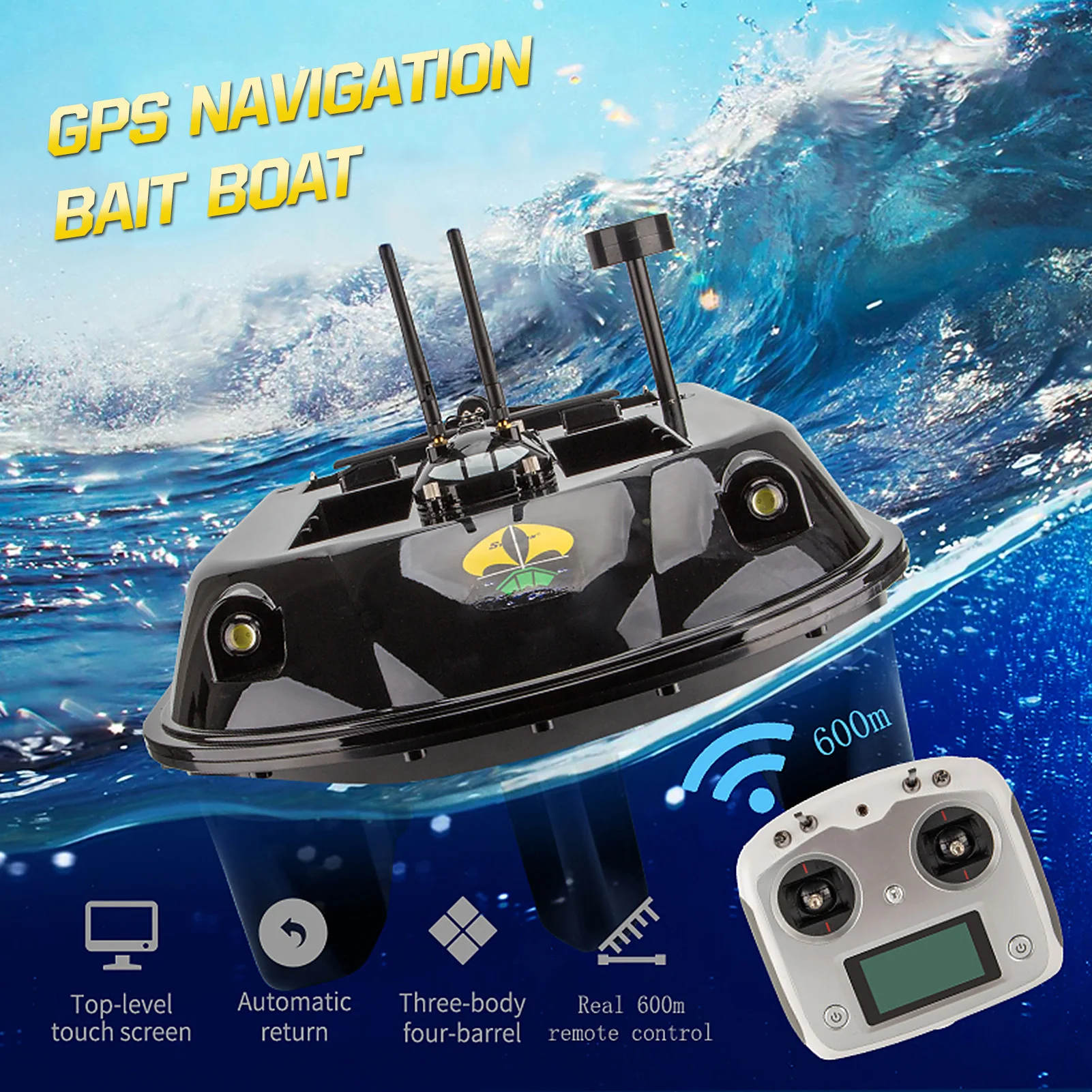 GPS RC Fish Bait Boat 8kg Load with 600M Remote Control Sea Fishing Bait Boat with Fish Finder Smart Fishing Remote Control Boat