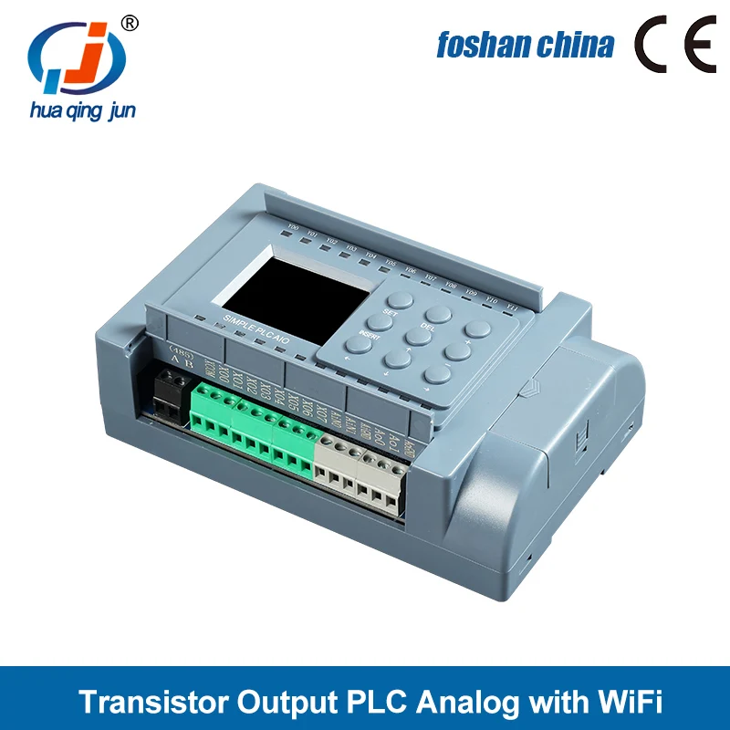 Huaqingjun 8-in 8-out Transistor Output PLC 2AI 2AO 0-20mA 0-10V RS485 WIFI PLC for Home Automation