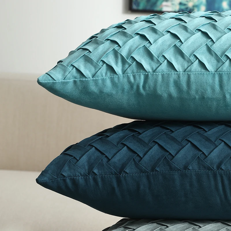 Blue Cushion Cover Soft Faux Suede Home Decorative Navy Pillow Cover Woven Pattern Green  45x45cm/30x50cm