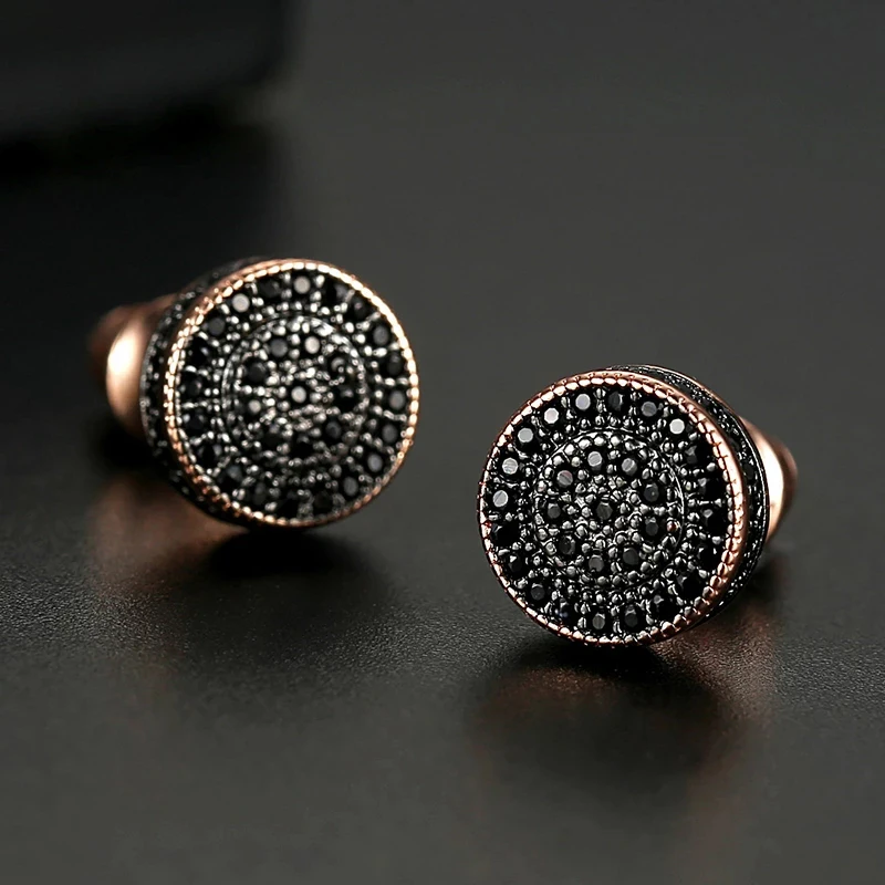 Kinel Hot 5 Styles Elegant Natural Black Zircon Stud Earrings for Women 585 Rose Gold High Quality Daily Fine Jewelry