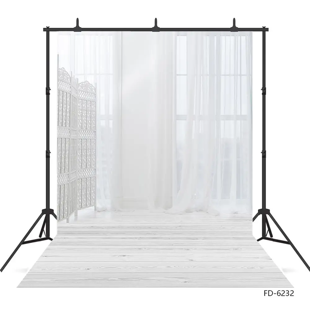 Photo Backdrop White Curtain Screen Wooden Floor Custom Background for Baby Children Portrait Toy Photophone Photography Props