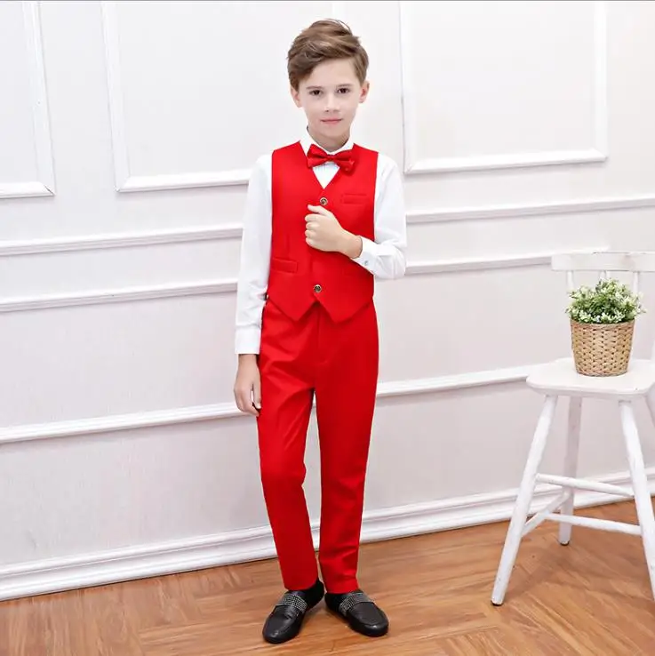 Red Boys Shirt+Pants+Vest Clothing Set Boys Boutique Thanksgiving Christmas Outfits Kids  Clothes 10 12 14 Years RKS194015