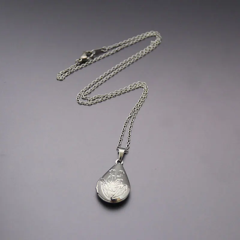 1pc Waterdrop Shell Photo Frame Pendant Necklace Stainless Steel Charms Locket Necklaces Women Men Fashion Memorial Jewelry