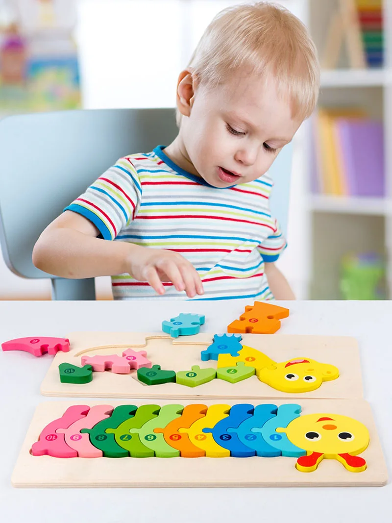 ديناصور خشبي ثلاثية الأبعاد لغز الحيوانات مونتيسوري الزرافة عدد الأسماك بانوراما الأطفال ألعاب تعليمية مضحكة #3