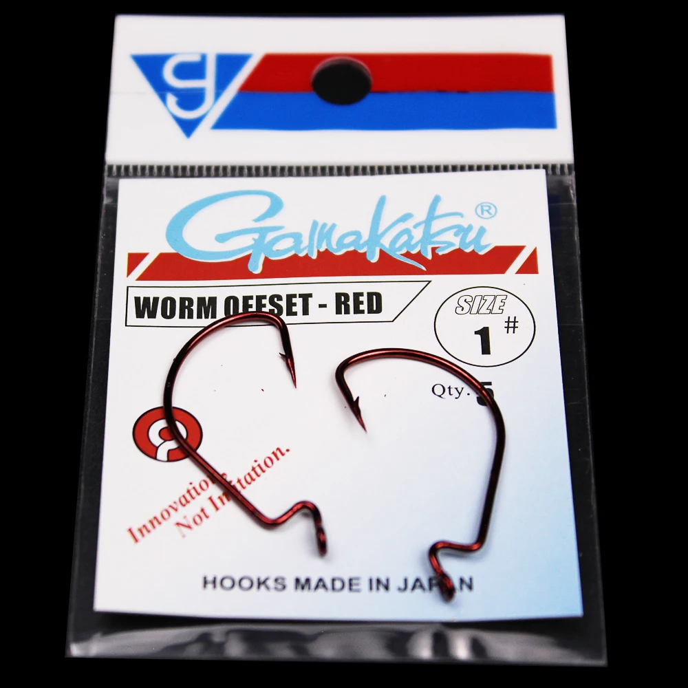 1 pack offset worm hooks  red  eyes rings  5/0#-6#  fishing hooks for carp Tail