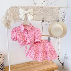 Summer Girls Clothes Suit 2022 Spring Fashion Casual New Girls Pink Leopard Print High Waist Top +Skirt Children'S Clothing Sets