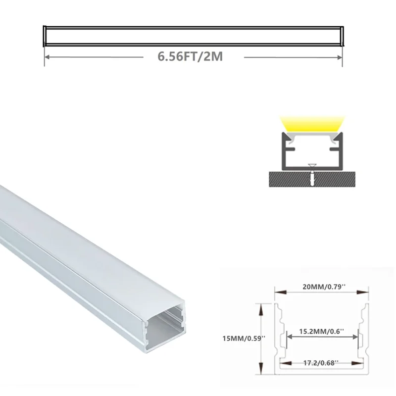 10-Pack 2M 6.56FT U Shape LED Aluminium Channel Milky Diffuser,17MM Wide Dual Row Strip Profile,Hue 2 Tape Track Spotless Cover