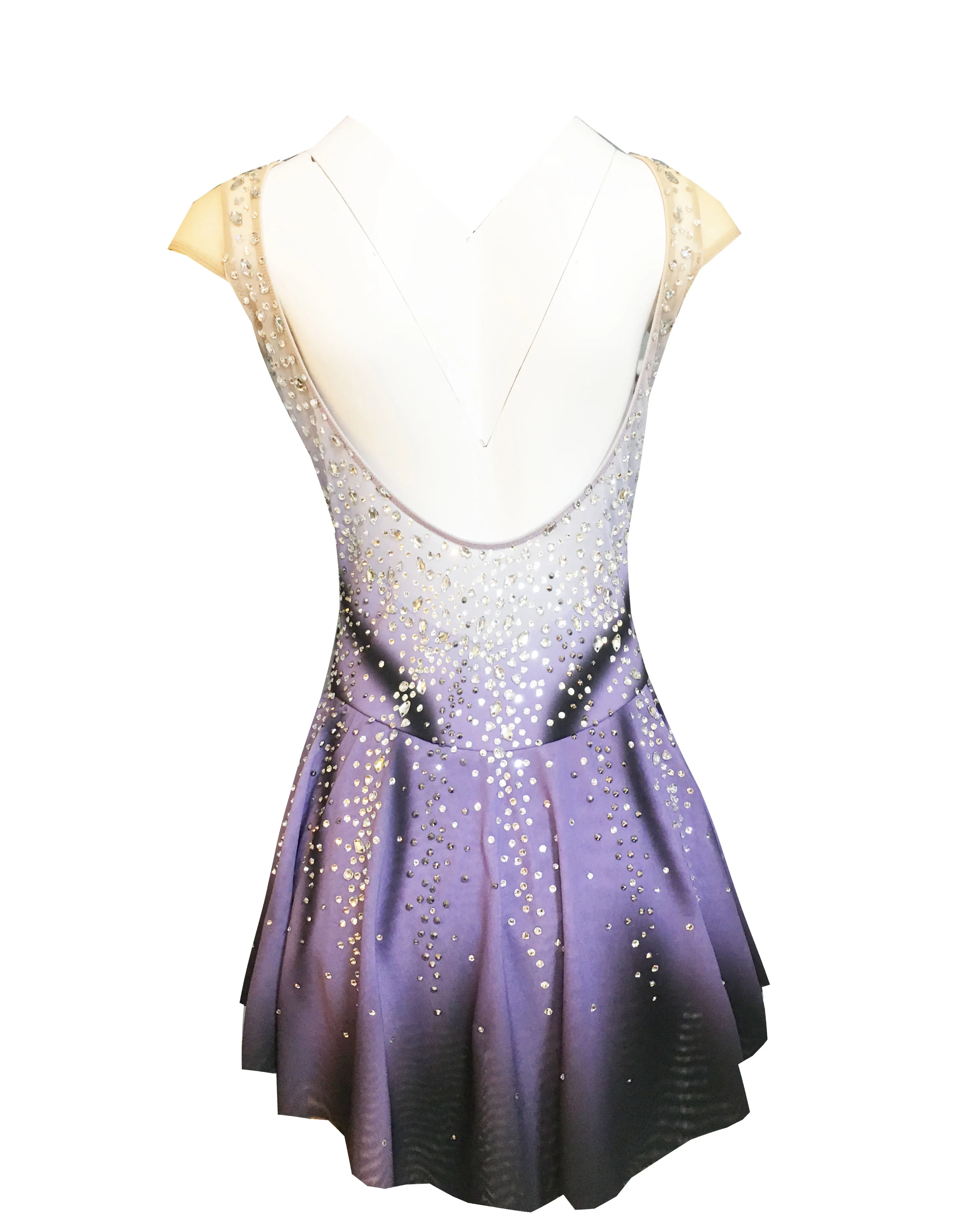 Violet Figure Skating Dress  Long-Sleeved Ice Skating Skirt Spandex