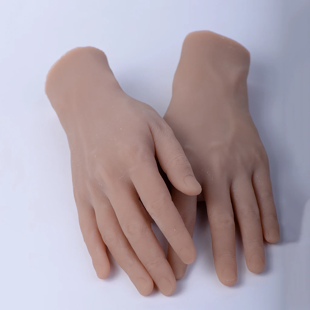 

2pcs Men's Fake Hands Mannequin for Tattoo/Nail Art Practice Jewelry/Glove/Watch/Ring Display, Prop Stage Hands