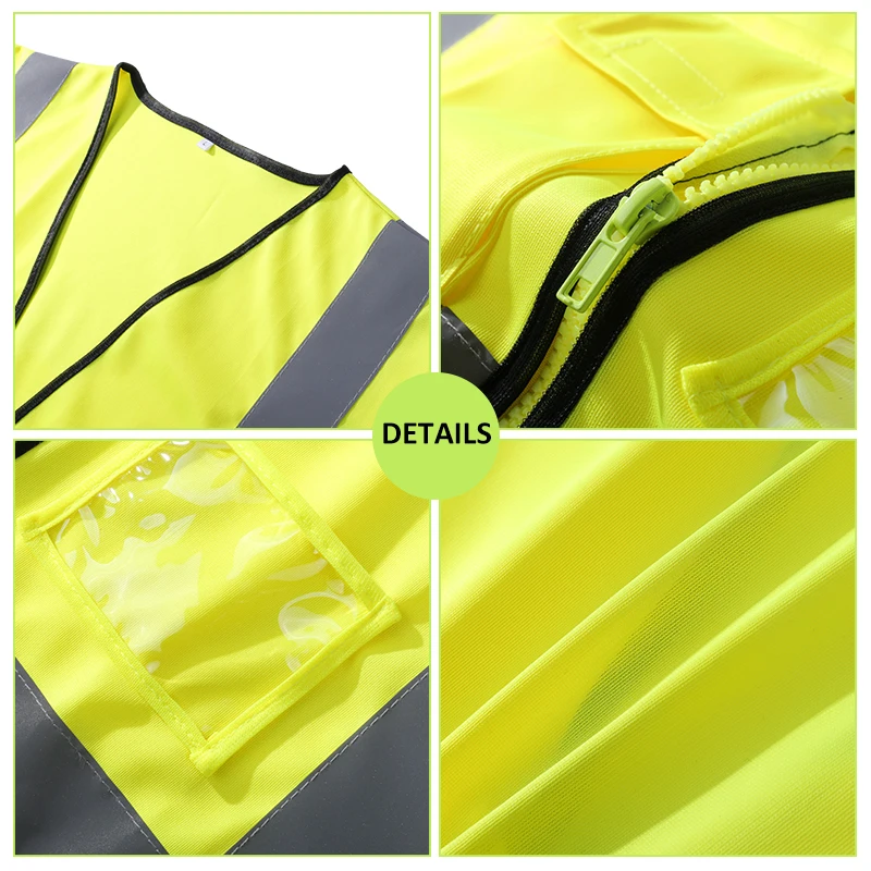 VOOFENG High Visibility Reflective Vest Clothing Safety Vest WorkWear with Pocket Zipper Jacket for Construction RS-BX07