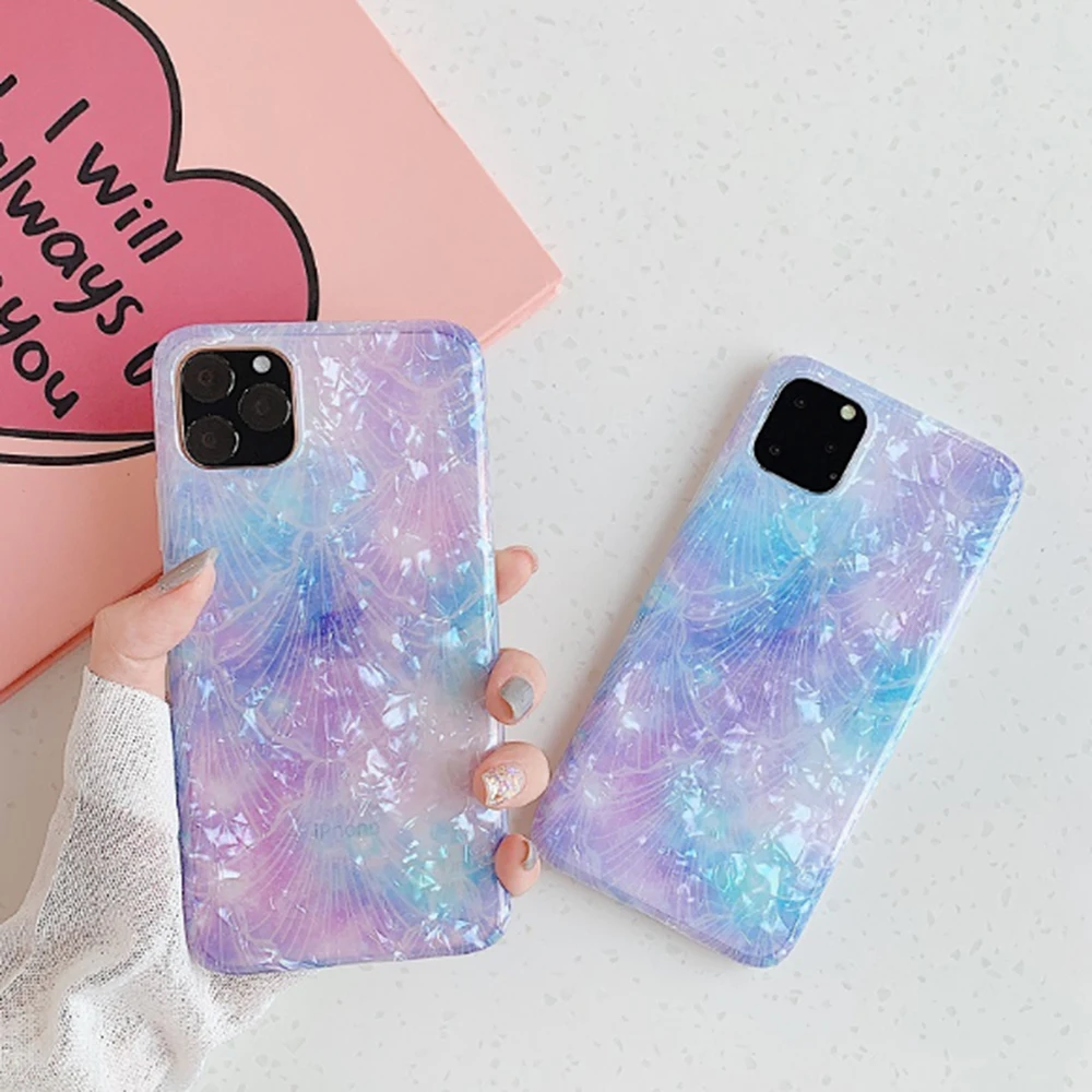 Purple Marble Pattern Phone Case For iPhone 11 Pro Max XR XS MAX X 6 6S 7 8 Plus Soft IMD Full Body Phone Back Cover Coque Girls