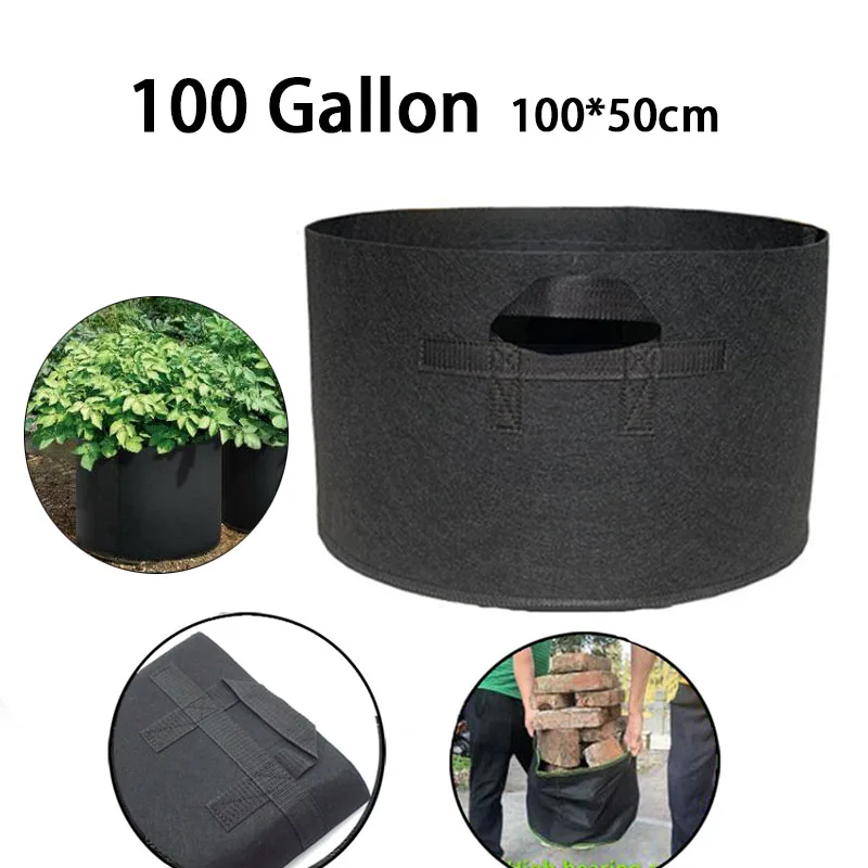 

100 Gallon Hand Held Plant Grow Bags Fabric Pot Jardim Orchard and Garden Flowers Plant Growing Container Gardening Tools