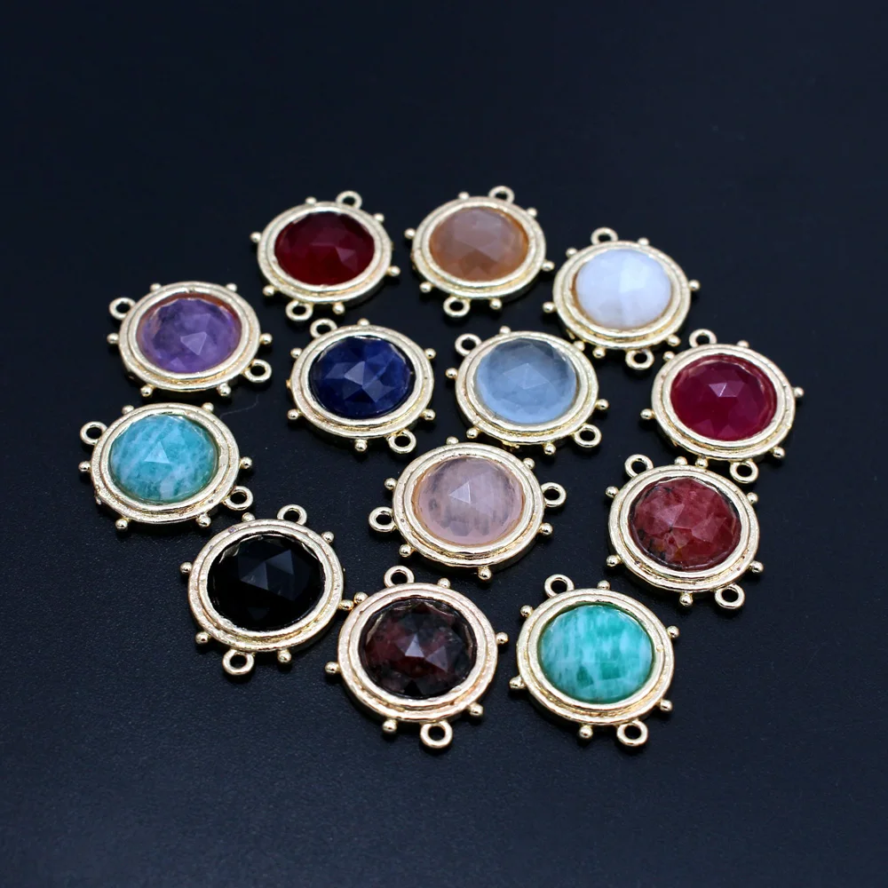 

10pcs Natural Faceted Circle Jasper Jade Stone Double Hole Connectors Sunburst Pendant Charms for DIY Earrings Bracelet