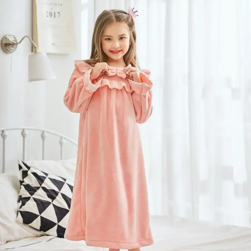 Children Flannel Night Dress Autumn Winter Baby Girls Warm Thickening Sleeping Dress Kids Leisure Nightgowns Girls Home Clothes