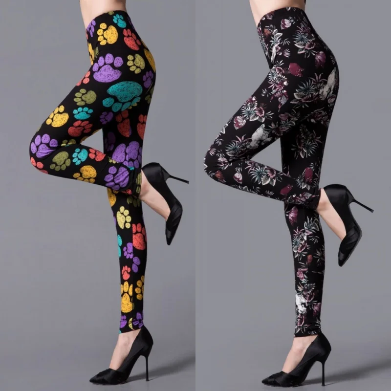 2021 Woman Legging Graffiti Printing and Dyeing Pants Elastic Yoga Outdoor Casual Pants High Quality Beauty Leopard Flower