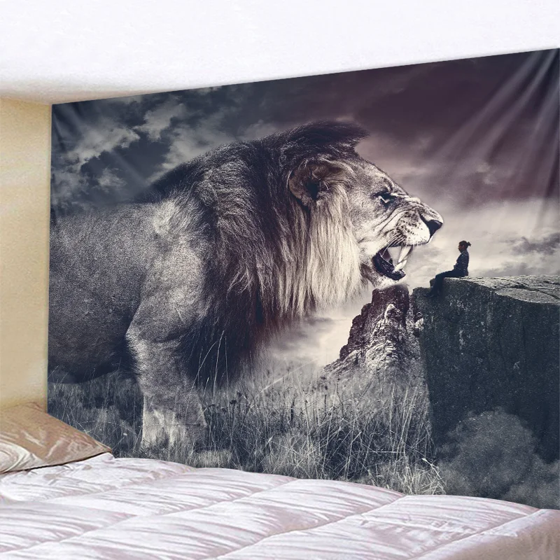 Mysterious jungle animal tapestry characters lion tiger leopard art tapestry mandala boho hippie psychedelic home decoration