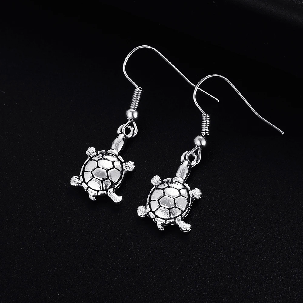 Trendy Vintage Tortoise Shape Dangle Antique Silver Plated Earrings for Women Girl Retro Drop Earrings Cute Earring Jewelry