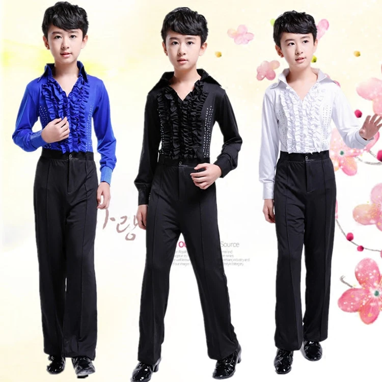 Boys Black Sequined Latin Dance wear Standard Kids Competition dance Dress Children Salsa Ballroom Dancing clothing Outfits