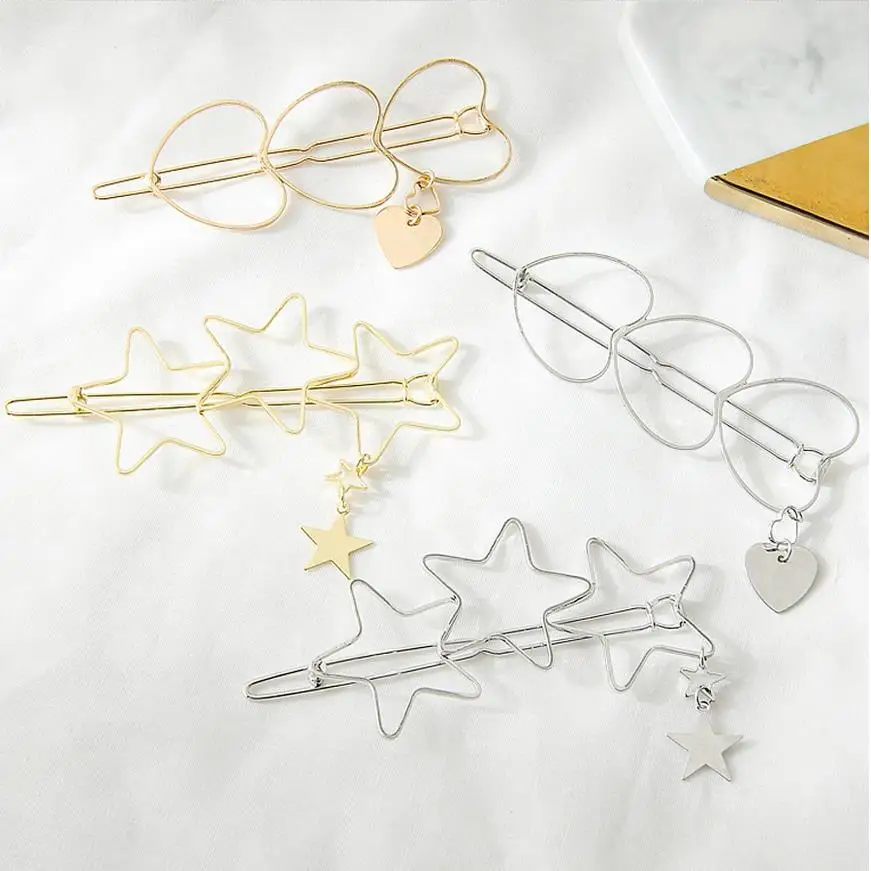 1Pc Fashion Hollow Geometric Hair Clip for Women Elegant Star Circle Metal Barrette Hairpin Head Accessorie T0085