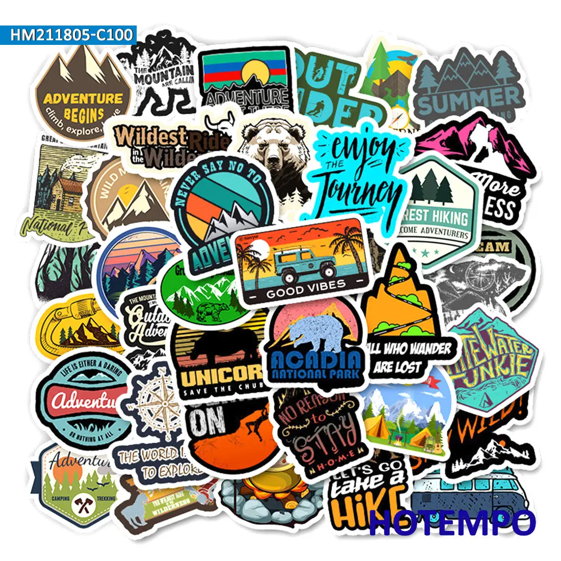 50/100Pieces Adventure Outdoor Hiking Climbing Camping Travel Stickers for Phone Luggage Bike Car Motorcycle Laptop Sticker Toys