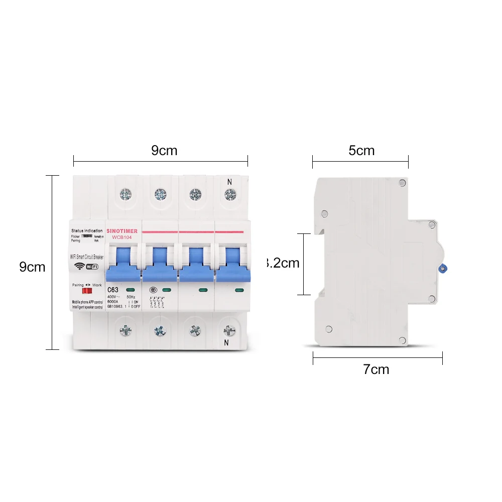 WCB104 Three Phase 4P 380V 63A Tuya Smart WiFi Circuit Breaker Industrial Remote Control MCB Timing Switch with Amazon Alexa Ech