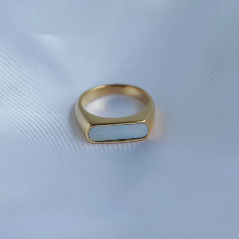 Joolim Jewelry High End PVD Wholesale Tarnish Free Classic Black White Shell Stainless Steel Ring for Women image 5