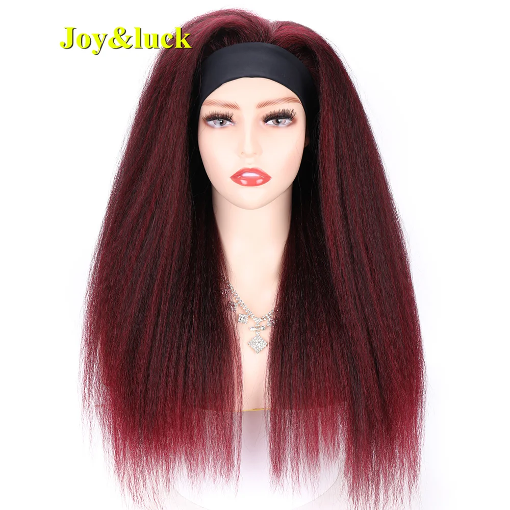 Synthetic Headband Wig Burgundy Long Kinky Straight Wigs For Africa Women Full Machine Natural Afro Hair Wigs