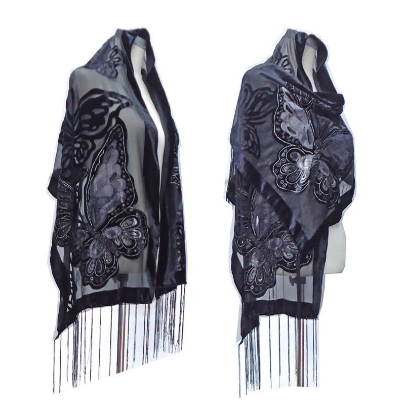 Butterfly Velvet Scarves Women Long Shawls Scarf Luxury Burnout Echarpes Foulards Femme Wrap Bandanas