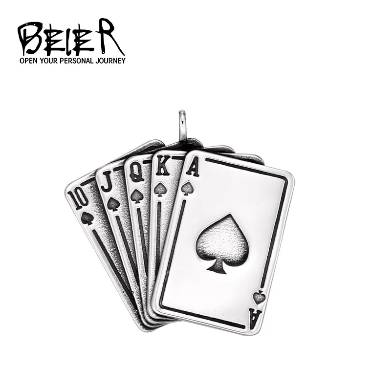 힙합 스테인레스 스틸 행운의 에이스 스페이드 카드 놀이 펜던트 포커 목걸이, 남성용 쥬얼리