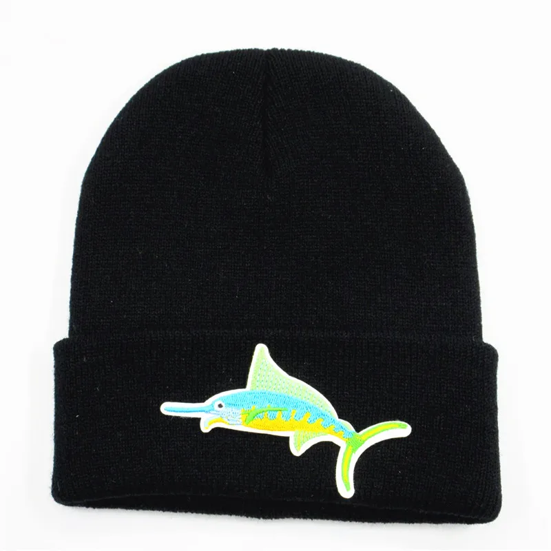 LDSLYJR Fish animal embroidery Cotton Thicken knitted hat winter warm hat Skullies cap beanie hat for men and women 320