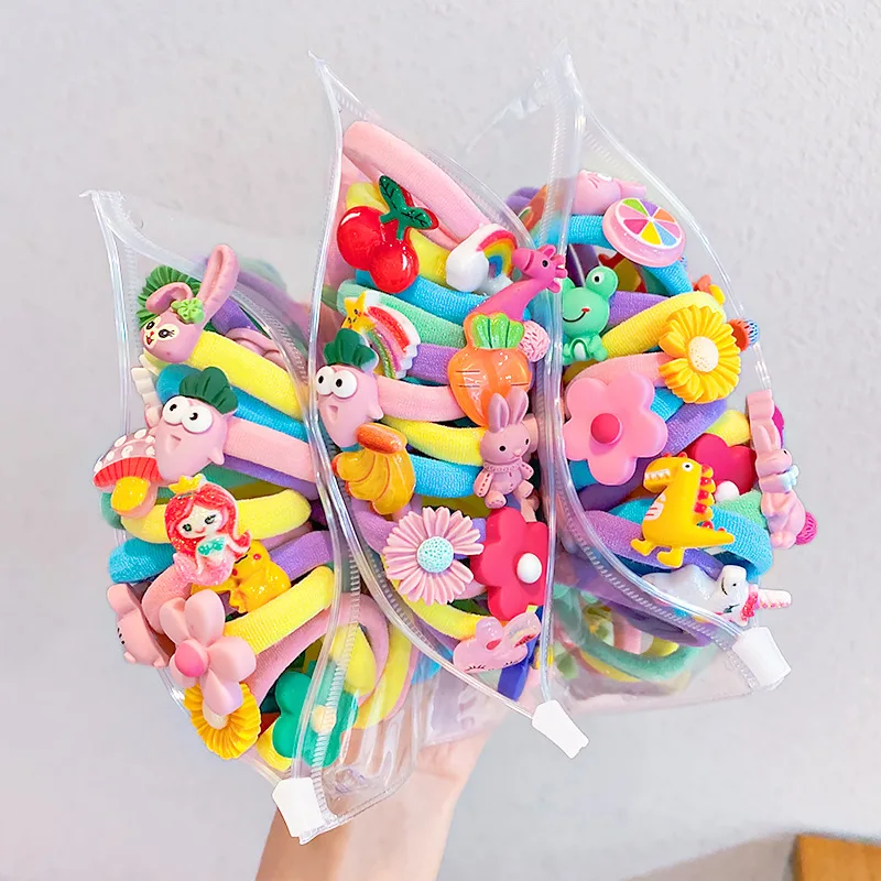 2024 New 10Pcs/Set Girls Cute Cartoon Flowers Animal Elastic Hair Bands Kids Ponytail Holder Headband Fashion Hair Accessories