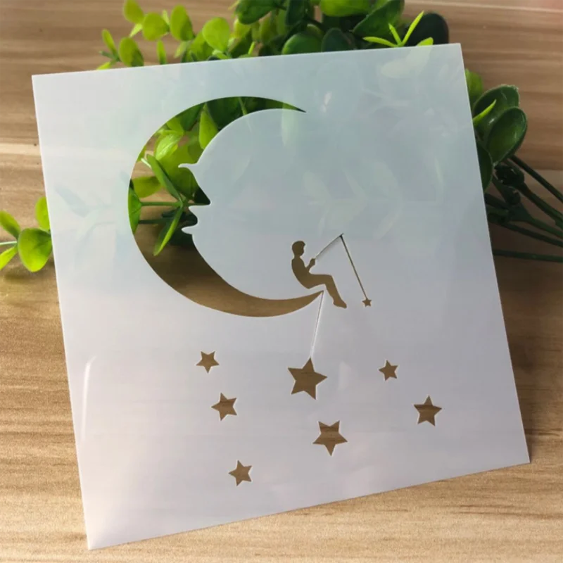 2pc Moon Stars Stencil For Wall Painting Template Scrapbooking Coloring Embossing Accessories Decor Office School Supplies