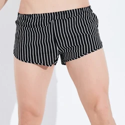 Heavywood Mens Striped Cotton Shorts 3 Inch Inseam Boxer Underwear Elastic Waist Home Casual Briefs Sleeping Bottoms Underpants