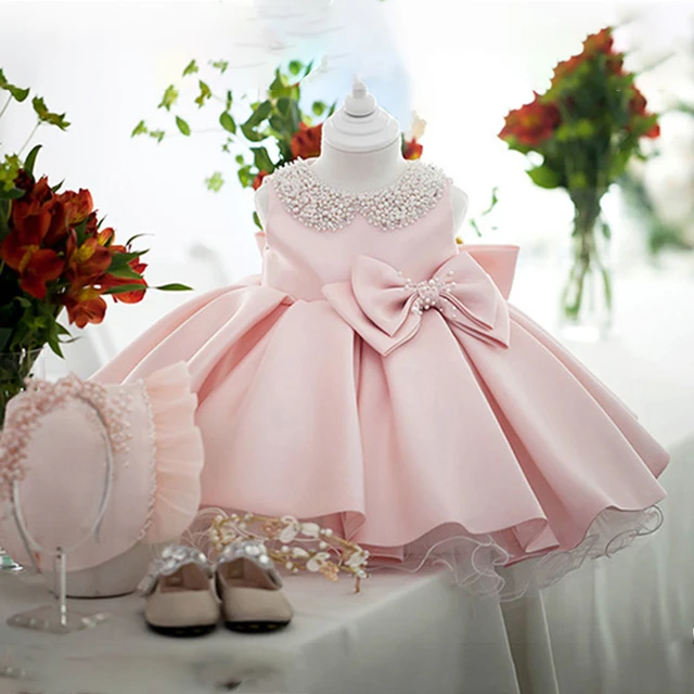 Toddler White Wedding Satin Princess Baby Girl Dress Bow 1 Year Birthday Evening Party Newborn Christening Dress for Girl Clothe AliExpress 1501