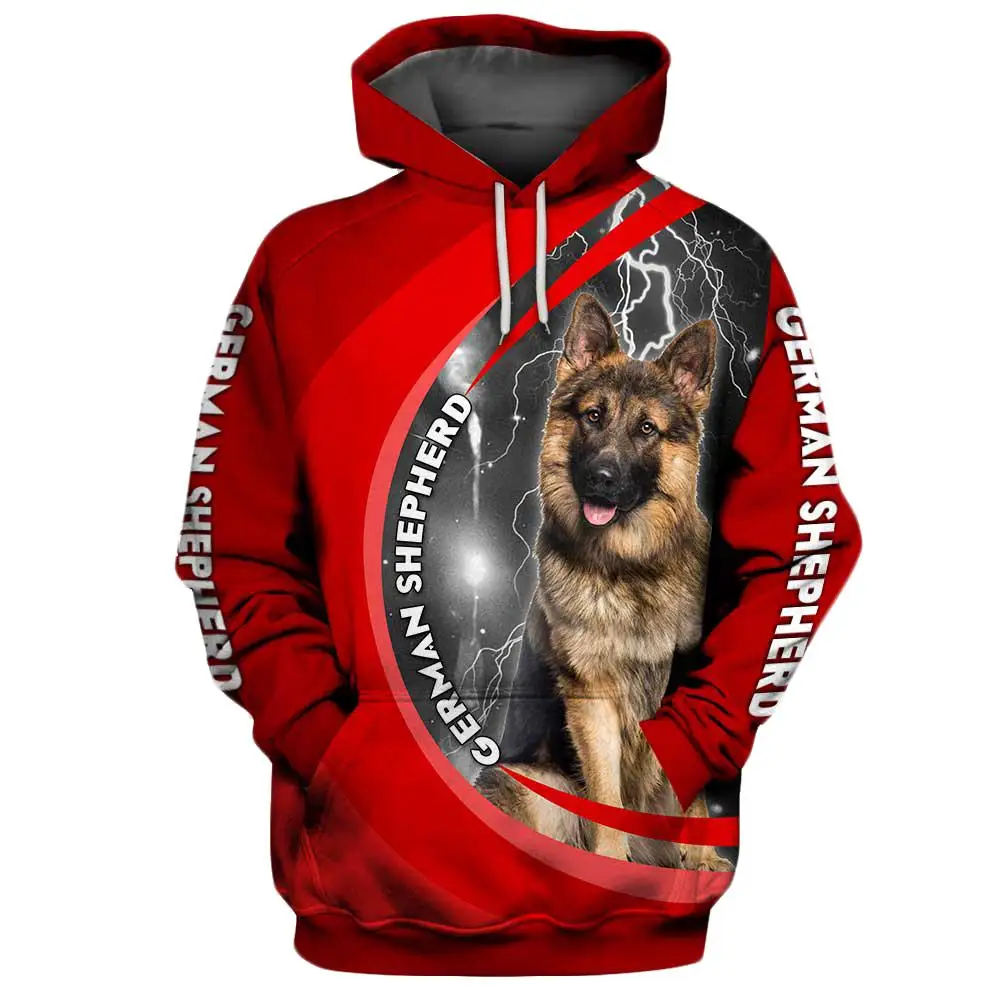 Unisex 3D Graphic Hoodies Sweatshirts Animals Dog Art German Shepherd Red Hoodie Men/Women Casual Streetwear Sweatshirt Pullover