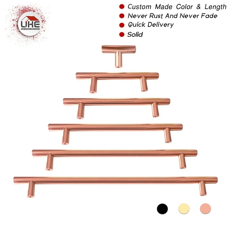 UKE Modern Furniture Handles Cabinet Drawer Wardrobe handles Kitchen Cupboard door handles Rose Gold brushed brass Black solid