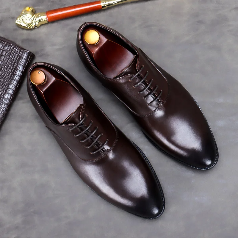 Full Grain Leather Men Vintage Italian Design Men Business Genuine Leather Dress Shoes Handmade Oxford Shoes For Men