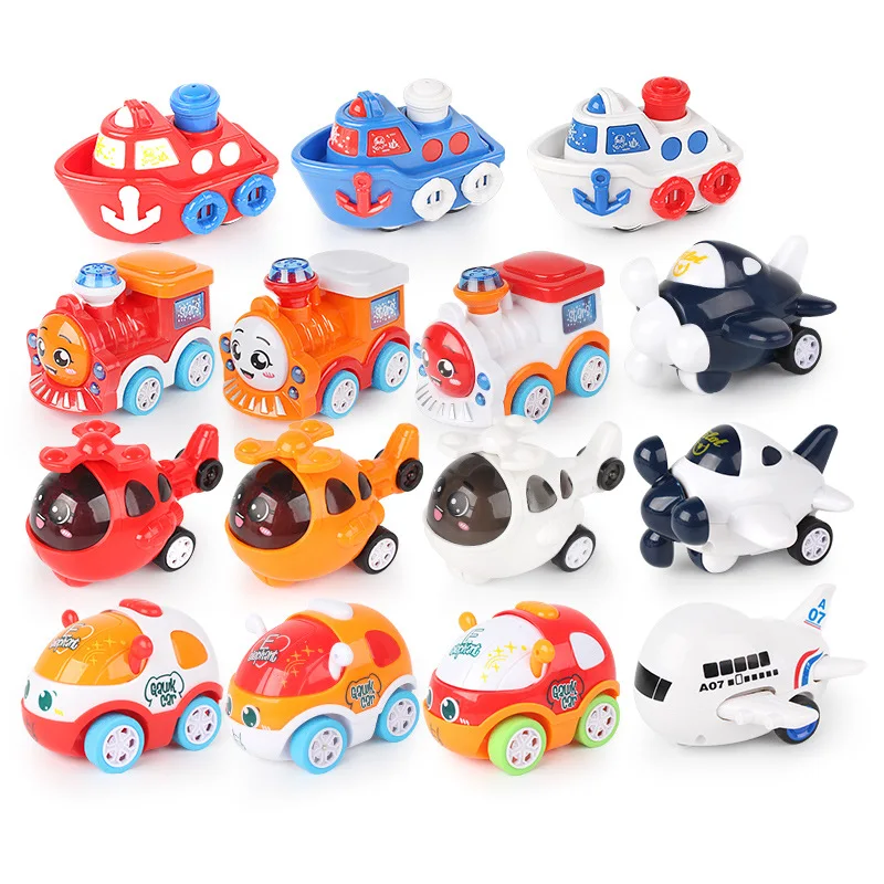 1pc Pull Back Mini Vehicle Cartoon Cars Trains Transport Boats Helicopters Kids Birthday Party Toys Baby Educational Toy Gift