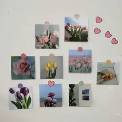 Ins estilo planta flor rosa cartão de tulipa 9 folhas cartão postal quadrado frente e verso faça você mesmo cartão decorativo fundo de parede adesivos fotográficos