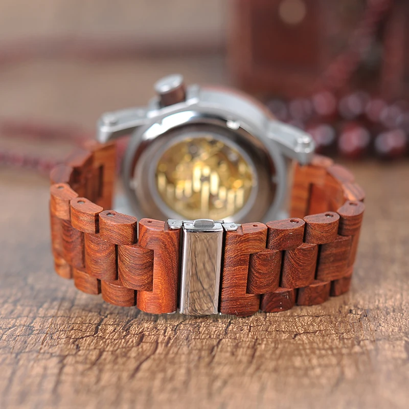 BOBO BIRD Wood Mechanical Watch Men Top Leather Automatic Clock Sandalwood Luminous Wristwatch Male Christmas Present Waterproof