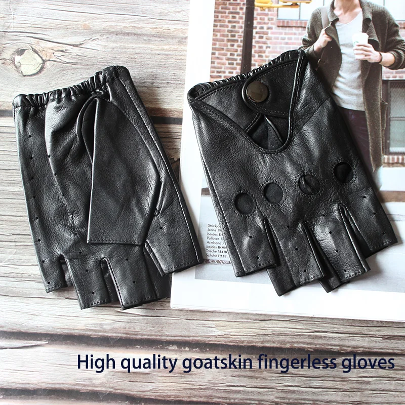 Leather Half Finger Gloves Men's Single Layer Goatskin Thin Outdoor Sports Motorcycle Riding Car Driving Fingerless Glove